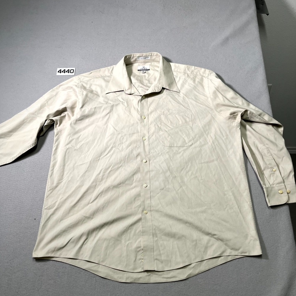 Enro Ultra‎ Pinpoint Dress Shirt Mens 18.5 Beige Cotton Career Formal Business